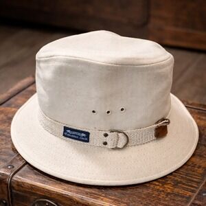 Panama Jack Safari Bucket Hat Beige Canvas Adjustable Strap Outdoor Sun Hat